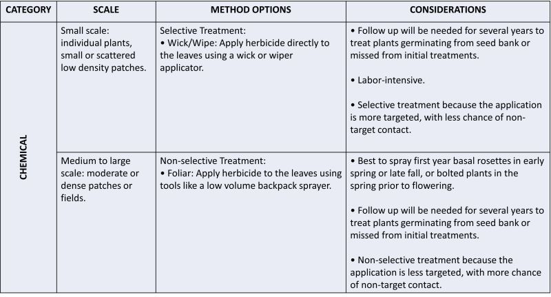 text in a table describing chemical treatments for Wild Parsnip